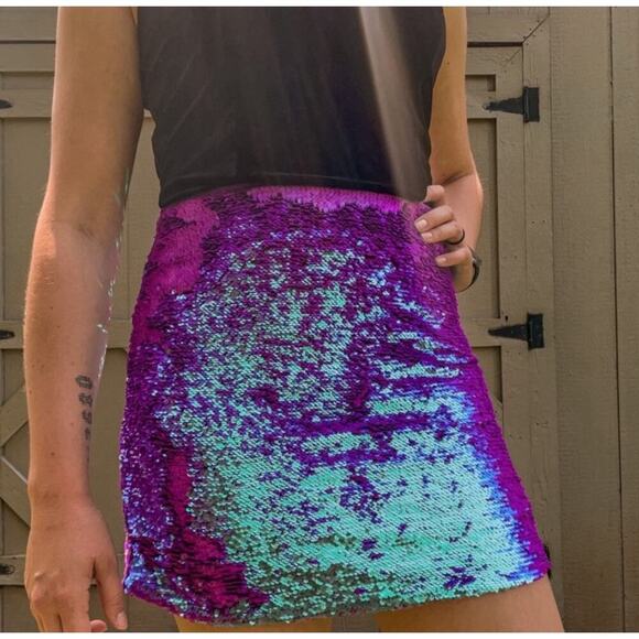 Wild Fable Purple Teal Color Changing Sequin Mermaid Skirt size small - Picture 1 of 5